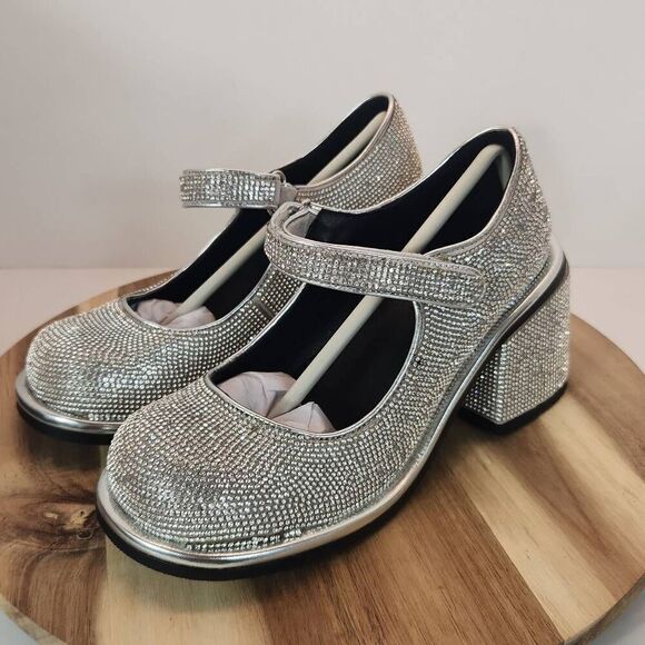 Dolls Kill Desire Me Rhinestone Mary Janes - Silver Women's Size 8 M - Picture 6 of 9